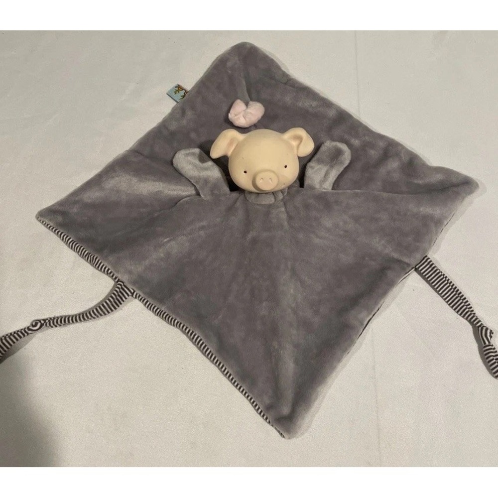Bunnies By The Bay HANKY BLANKY HAMMIE PIG Teether Gray Security Blanket Lovey‎